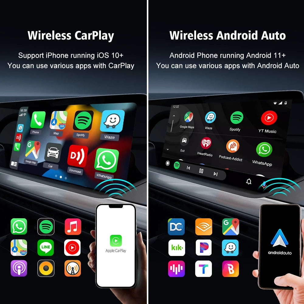 2air CarlinKit 5.0 &4 Wireless CarPlay Wireless Android Auto Box 2.4G&5.8Ghz WiFi BT Auto Connect Plug&Play For Wired AA CP Cars