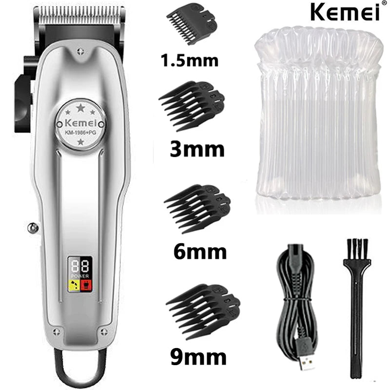 Kemei KM1986 Professional Hair Trimmer Men's Hair Clipper Cordless Electric USB Charging LCD Display Barber Hair Cutting Machine