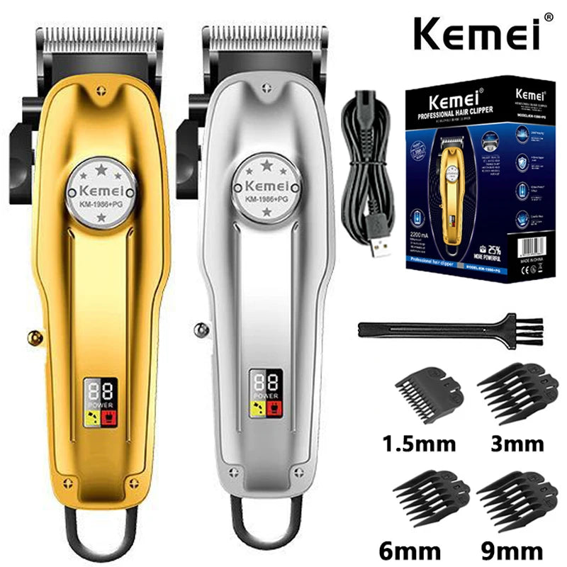 Kemei KM1986 Professional Hair Trimmer Men's Hair Clipper Cordless Electric USB Charging LCD Display Barber Hair Cutting Machine
