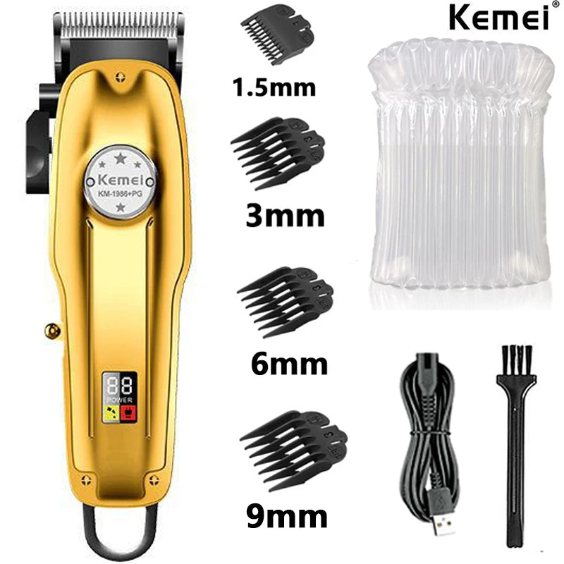 Kemei KM1986 Professional Hair Trimmer Men's Hair Clipper Cordless Electric USB Charging LCD Display Barber Hair Cutting Machine