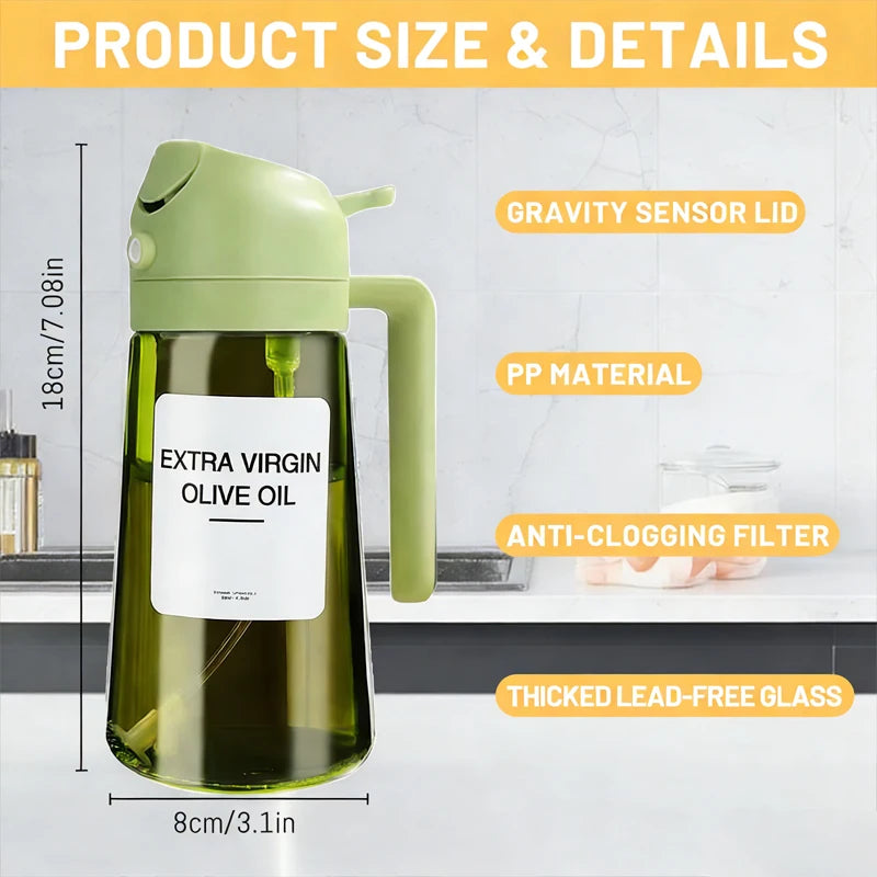 470ml Green Glass Oil Dispenser with Blackout Olive Oil Sprayer Large Capacity Kitchen Cooking Sprayer for Oils And Vinegars