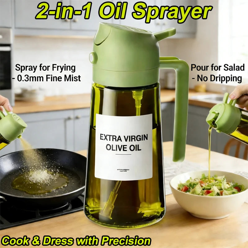 470ml Green Glass Oil Dispenser with Blackout Olive Oil Sprayer Large Capacity Kitchen Cooking Sprayer for Oils And Vinegars