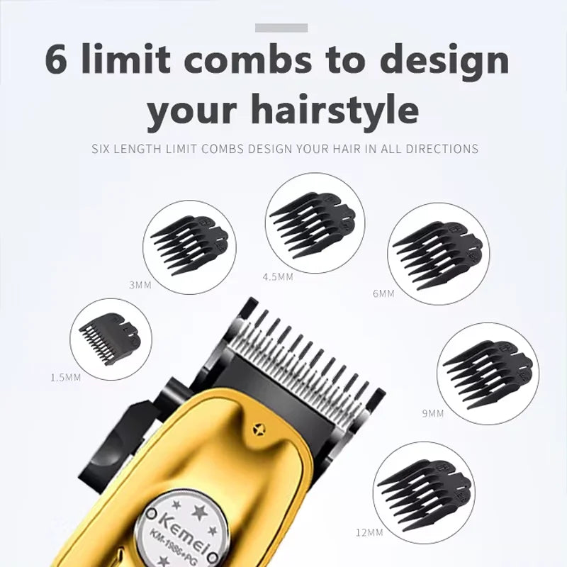 Kemei KM1986 Professional Hair Trimmer Men's Hair Clipper Cordless Electric USB Charging LCD Display Barber Hair Cutting Machine