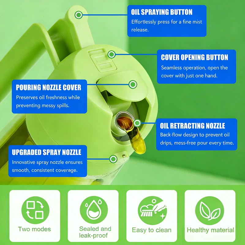 470ml Green Glass Oil Dispenser with Blackout Olive Oil Sprayer Large Capacity Kitchen Cooking Sprayer for Oils And Vinegars